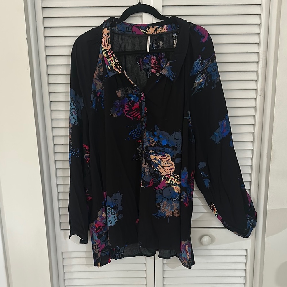 Free People | Floral Black and Blue Women's Top
